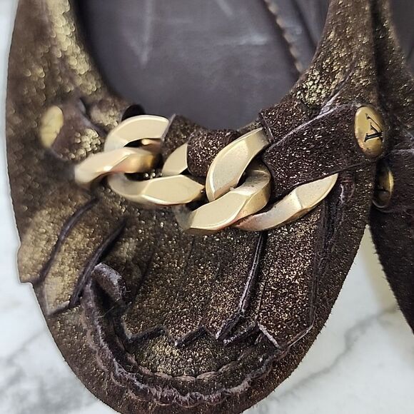 Authentic Louis Vuitton Brown Gold Suede Glitter Sheen Ballet Flats Size 36 - Picture 3 of 7